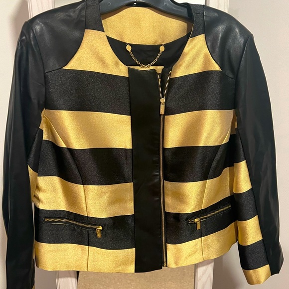 Chico's Jackets & Blazers - Black and gold Chicos blazer with faux leather accents, size Small, NWOT.